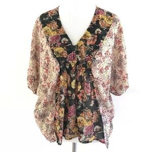Black‎ poppy floral Paisley batwing sleeve chiffon